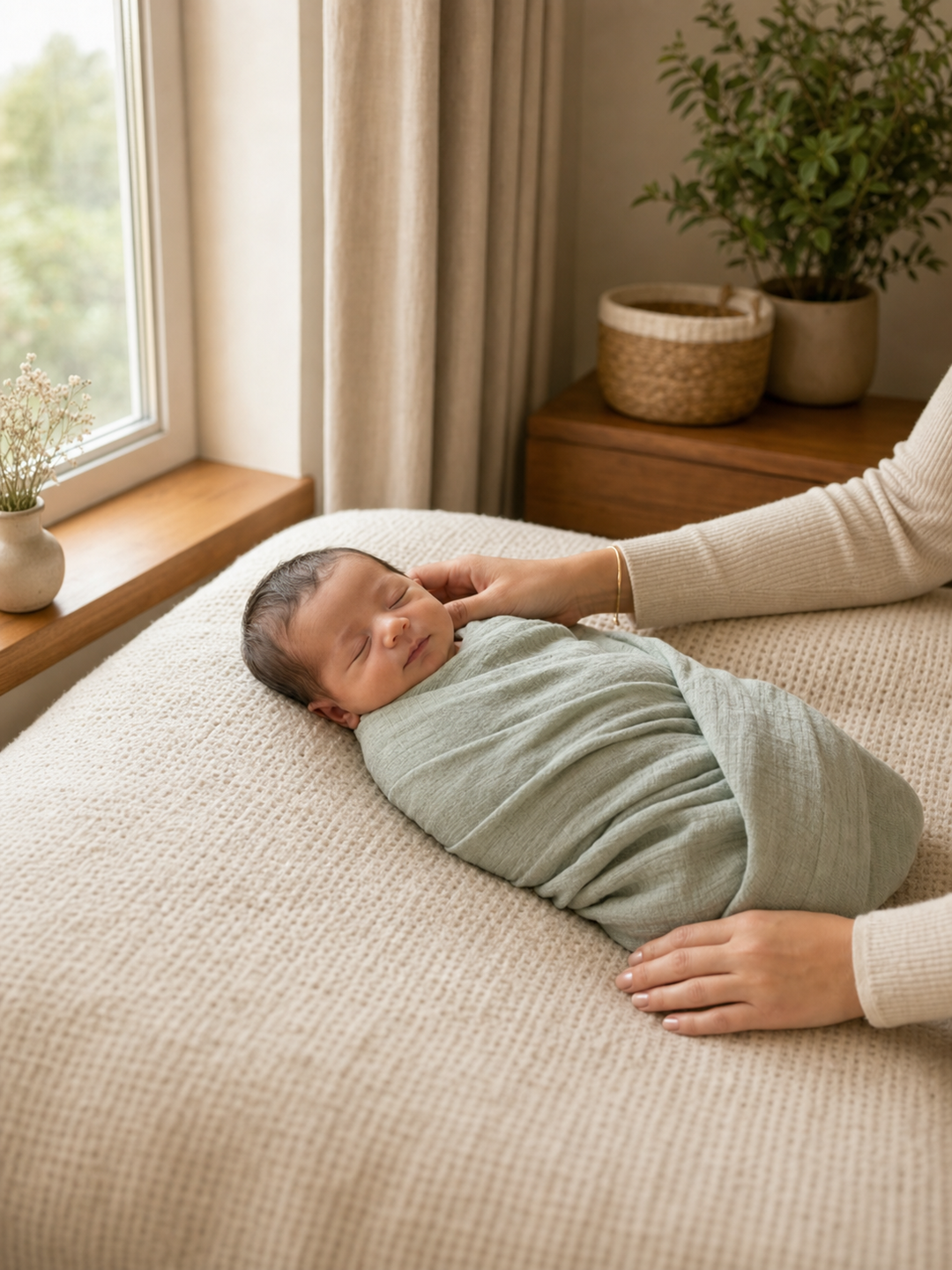 Baby Born Photography Poses supported swaddle rest pose reference