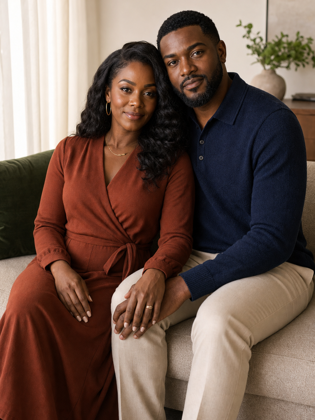 Black Couple Poses for Portraits seated close portrait pose reference