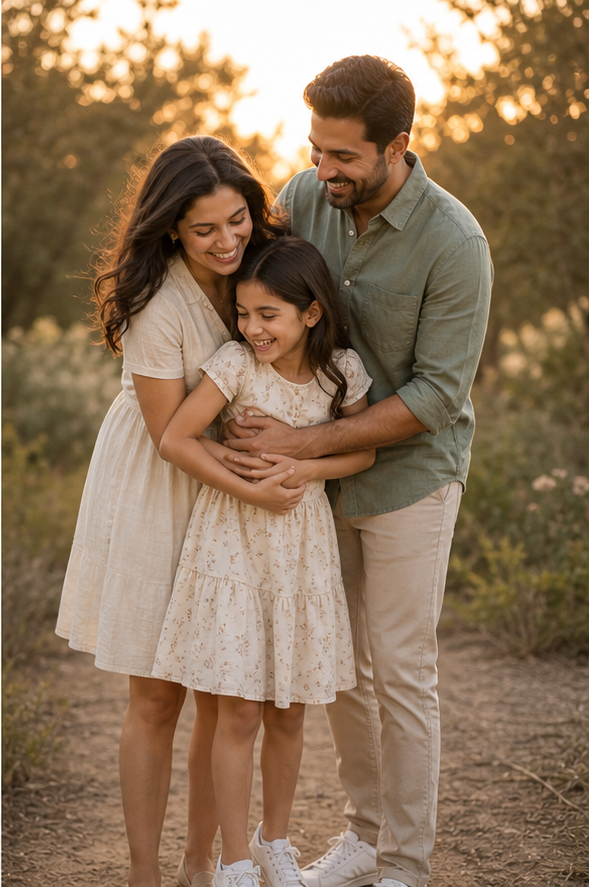 Three-person family hug reference for family photo poses for 3