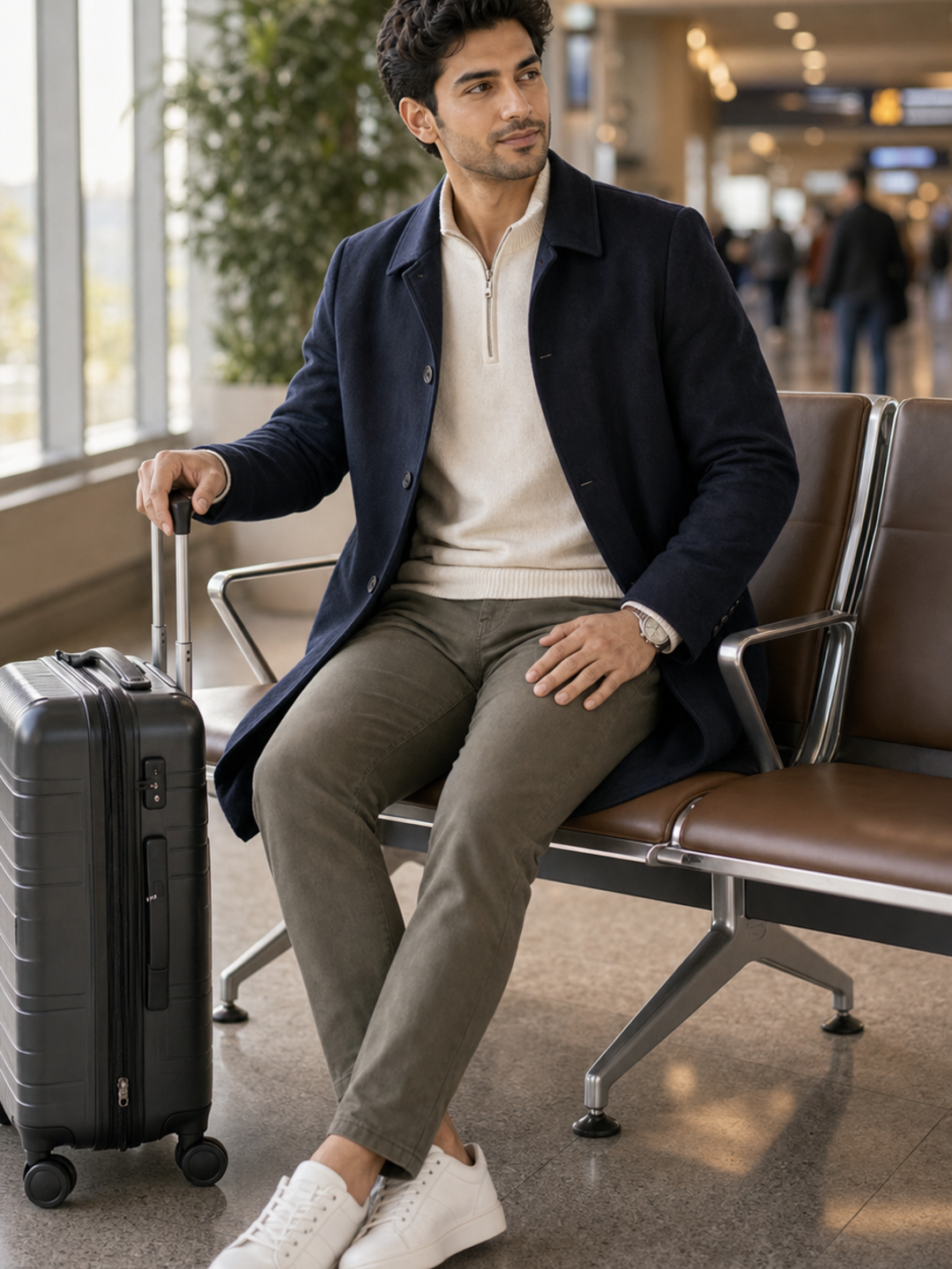Photo Pose for Airport seated travel portrait pose reference