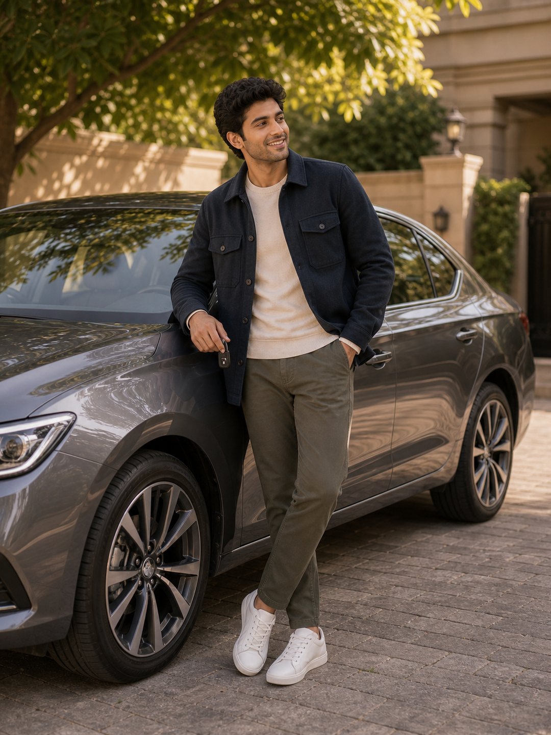Photo Pose for New Car celebration lean pose reference