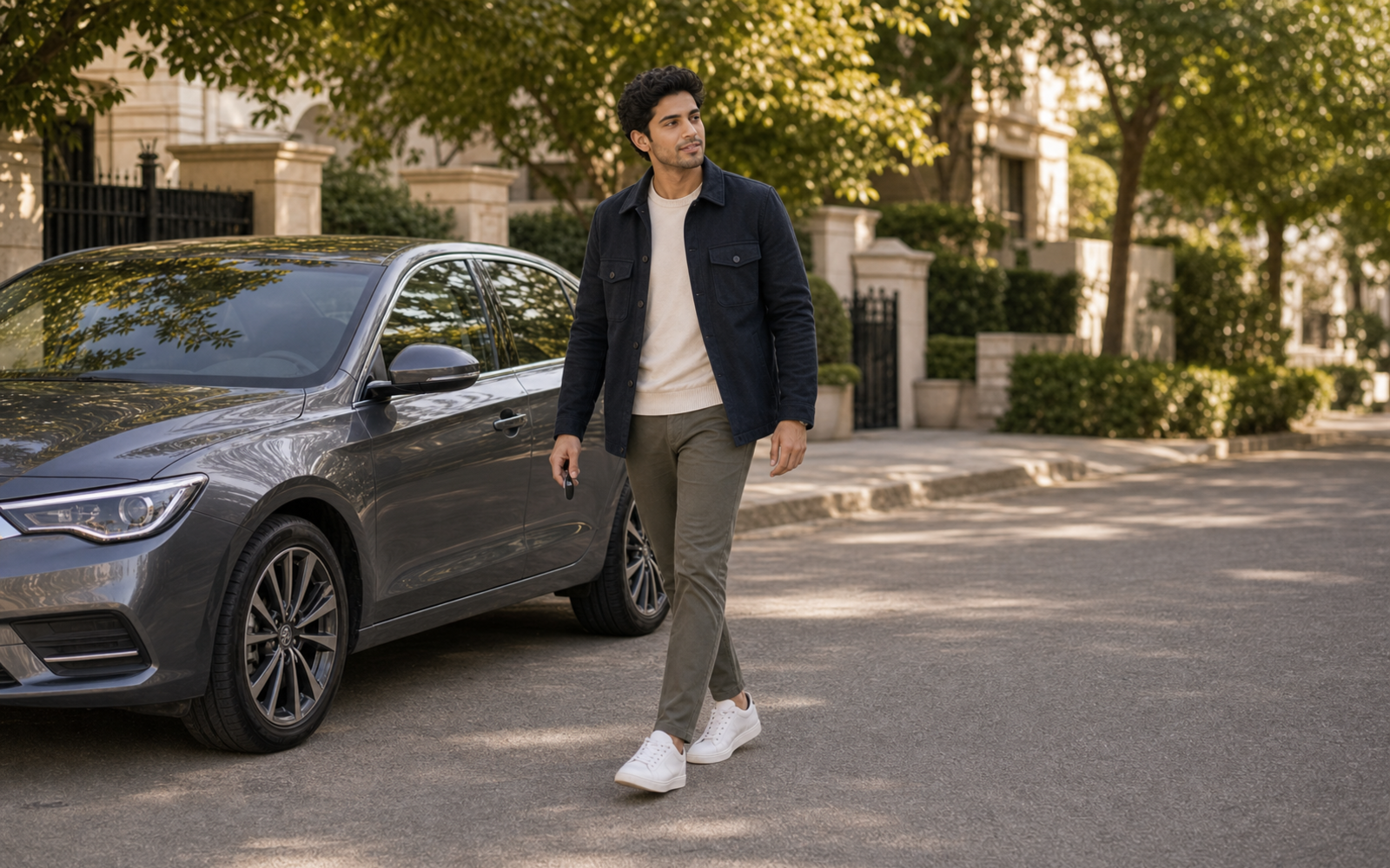 Photo Pose for New Car wide new-car arrival pose reference