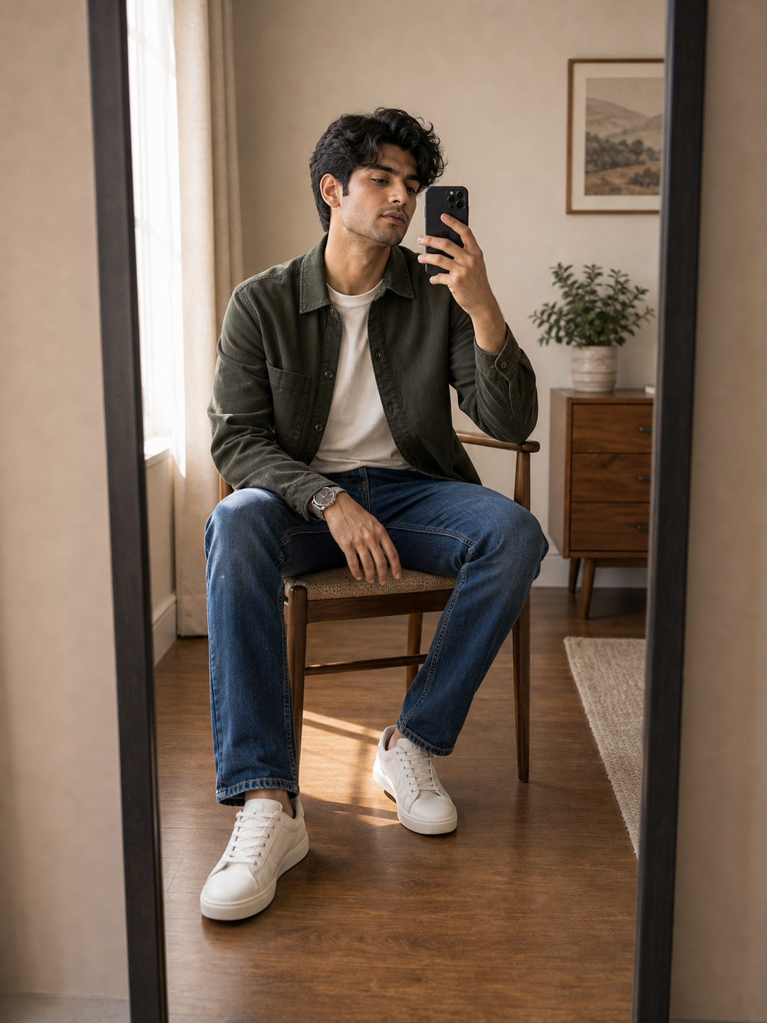 Poses for Boys in Mirror Selfie seated mirror pose pose reference
