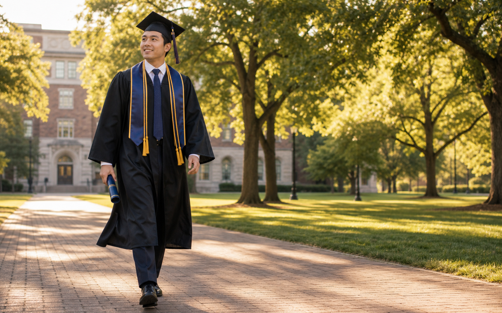 Poses for College Graduation Pictures wide campus walk pose reference