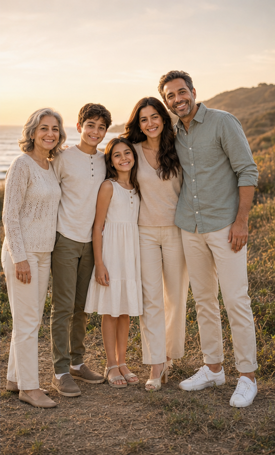 Five-person outdoor line reference for poses for family of 5