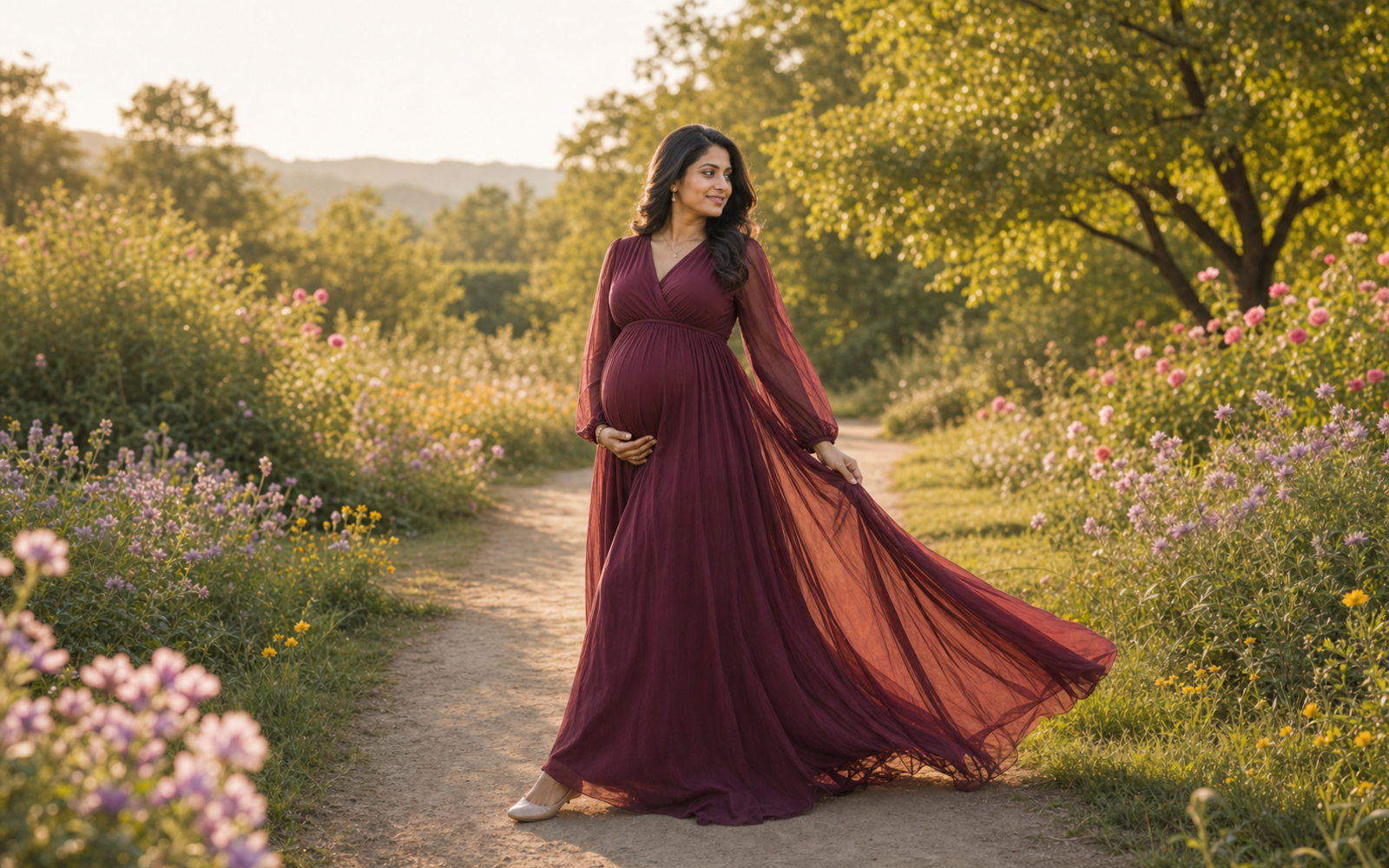 Poses for Maternity Shoot in Gown wide gown movement pose reference