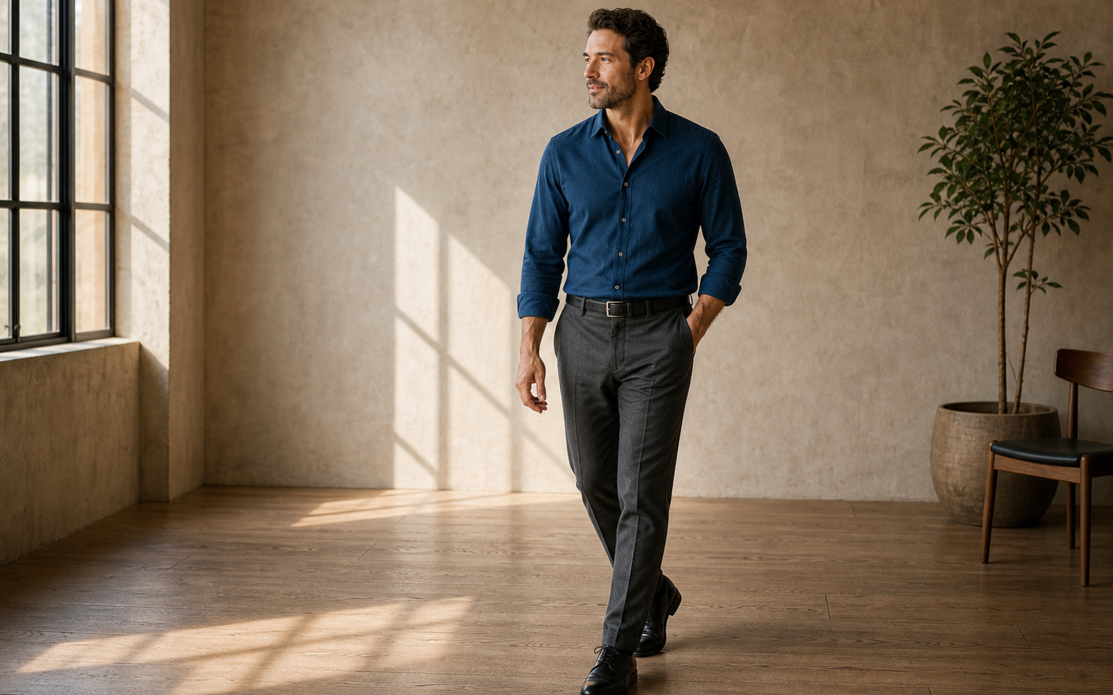 Poses for Men Indoor Shoot wide indoor walk pose reference