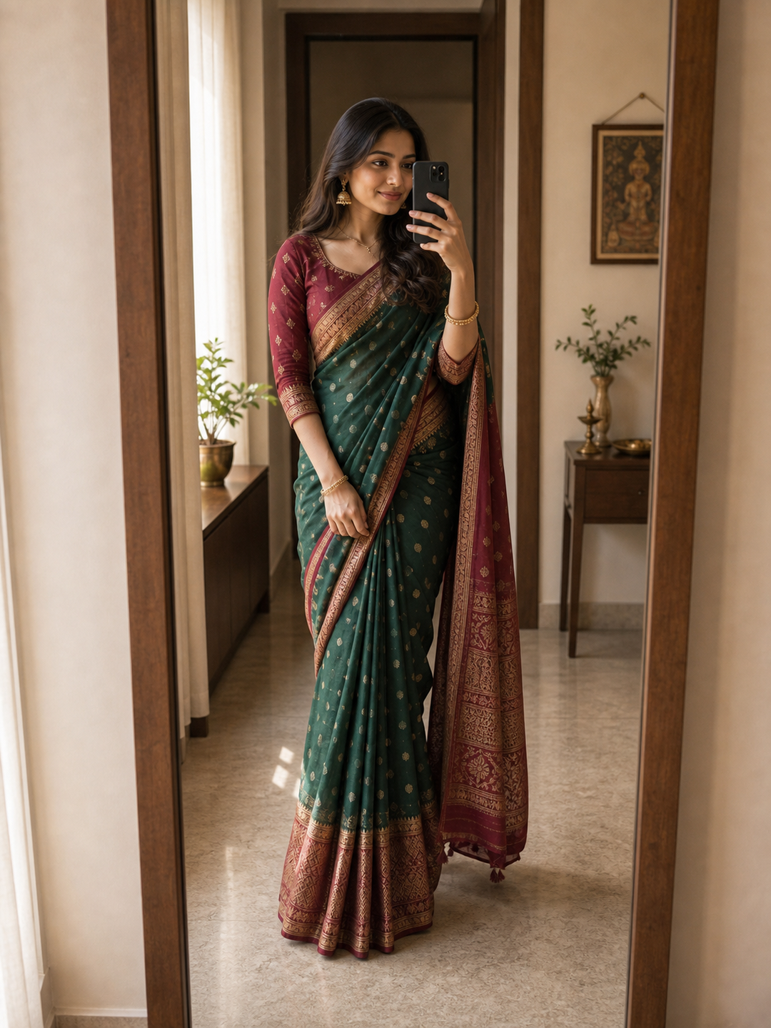 Poses for Mirror Selfie Girl Indian traditional outfit selfie pose reference