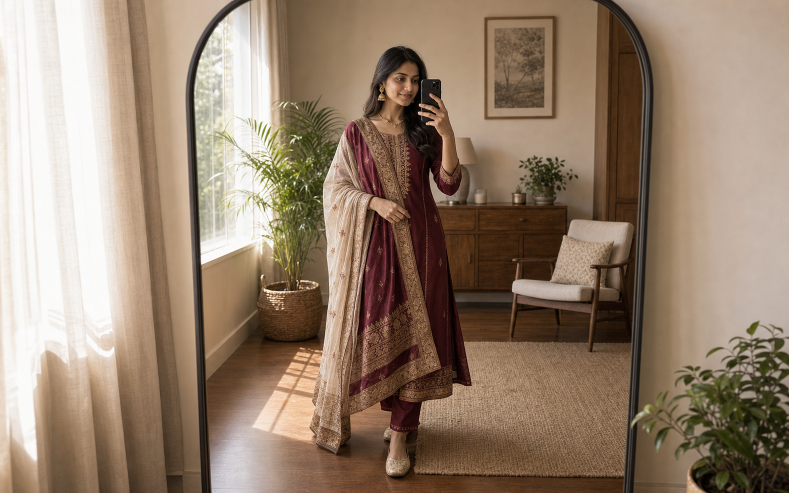 Poses for Mirror Selfie Girl Indian wide mirror-room frame pose reference