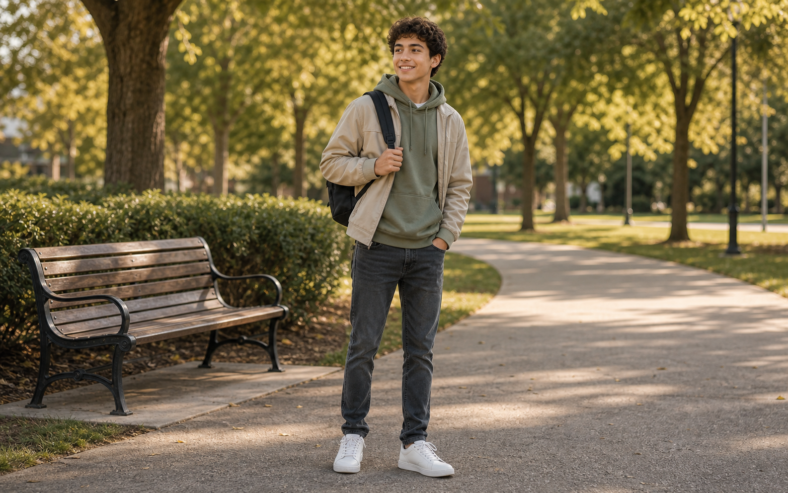 Age-safe outdoor standing pose reference for boys