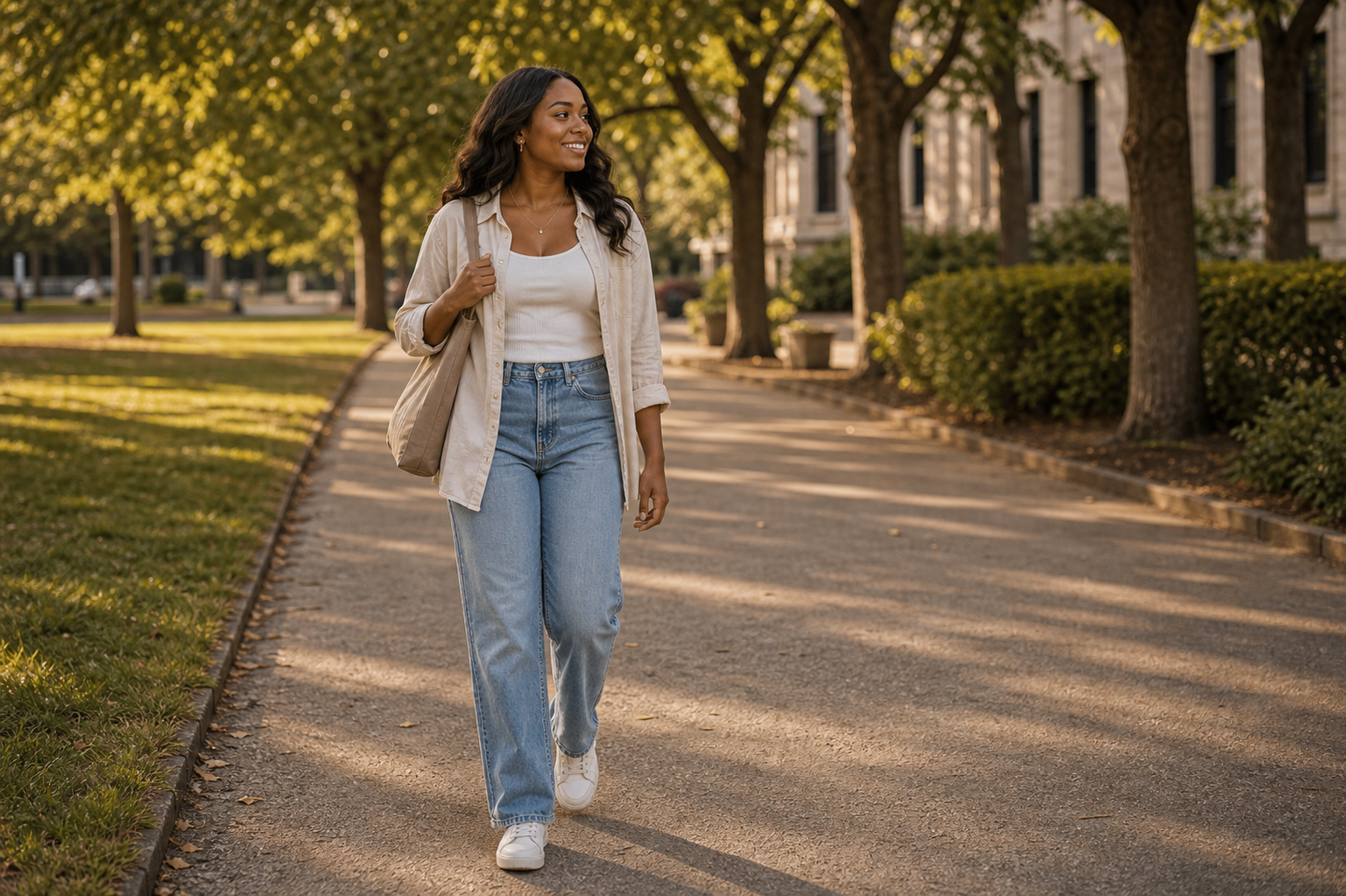 Young adult 18+ outdoor walking pose reference