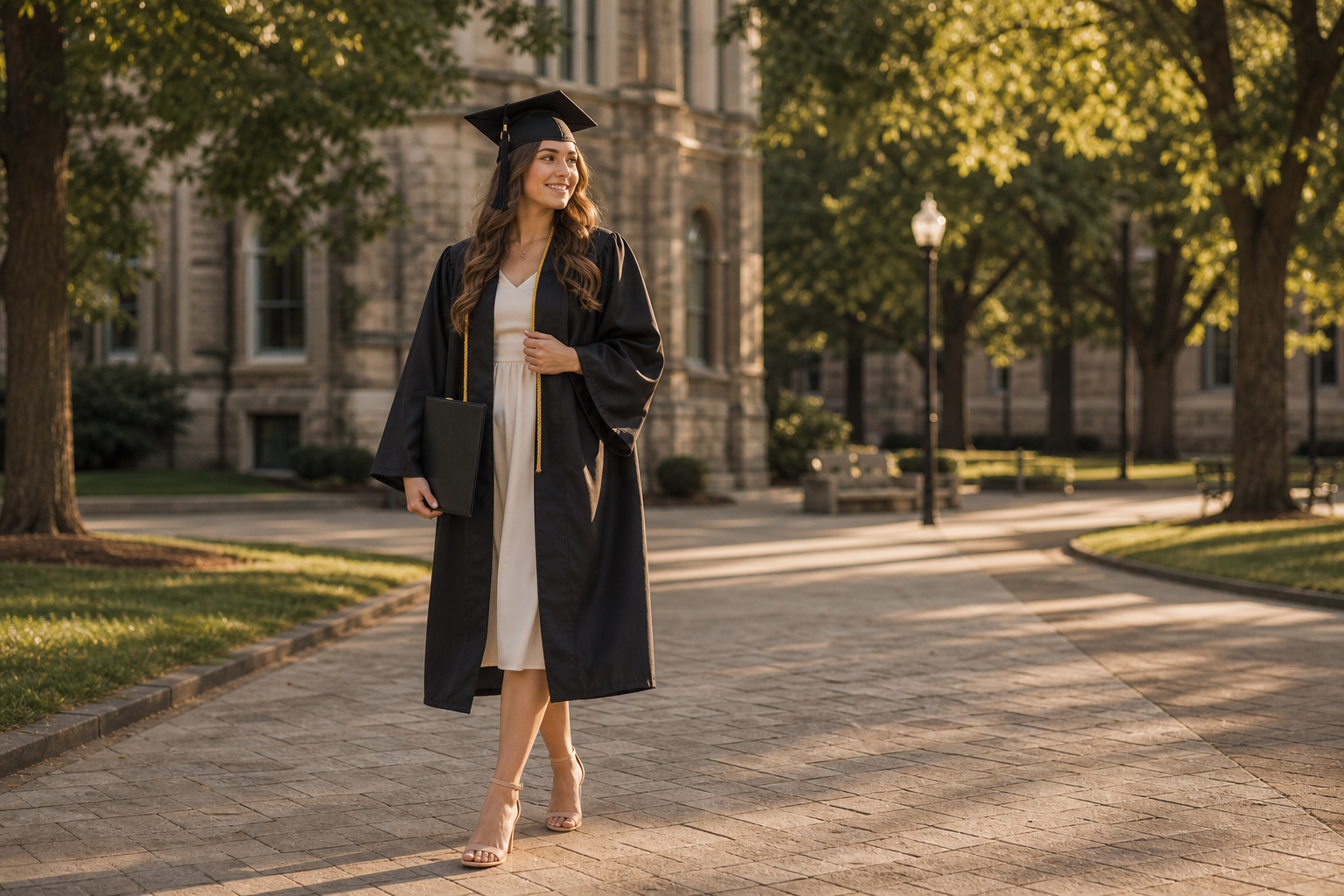 Graduation campus walking pose reference
