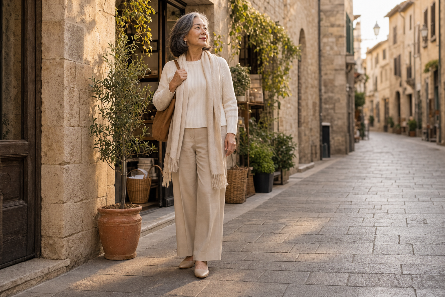 Travel street pose reference for older women