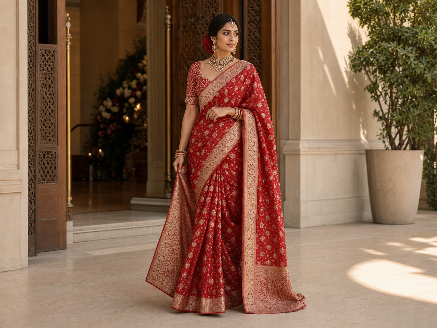 Bride in saree pose reference for photo poses for bride in saree