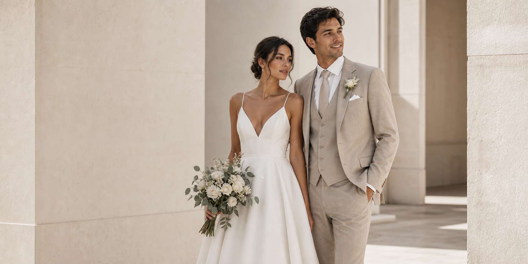 Wedding couple pose reference in warm editorial light